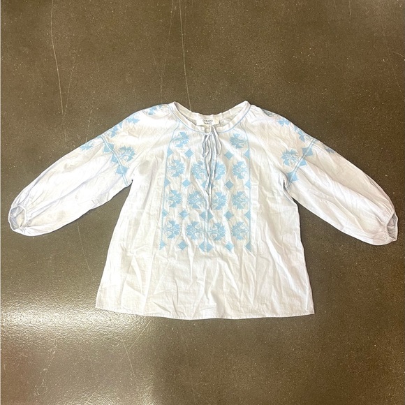 Gerard Darel Esther Printed Embroidered Light Blue Cotton Blouse sz 1 - Picture 2 of 10